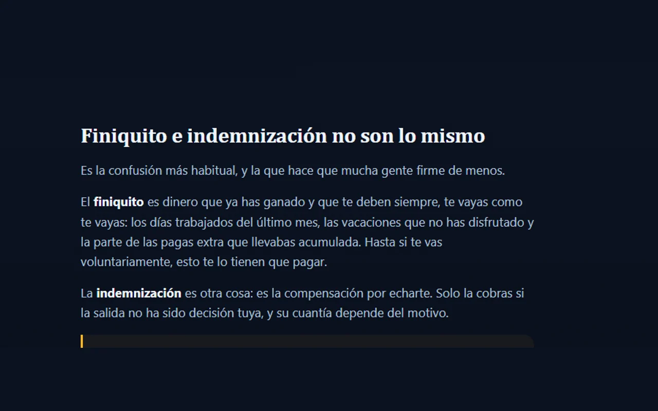 Calculadora de El Finiquito con el formulario de datos y el desglose por conceptos — 1