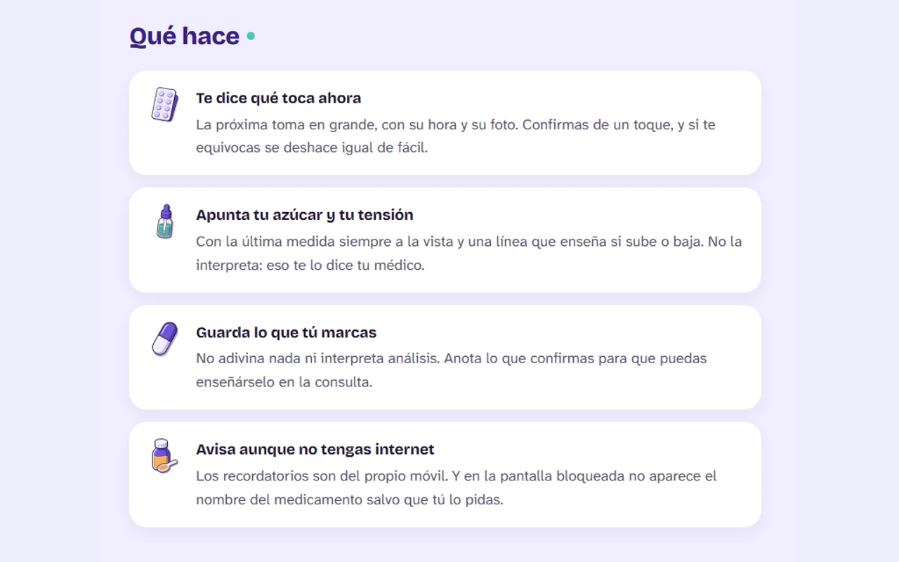 Portada de Mai-Pill con la próxima toma de medicación en pantalla — 1